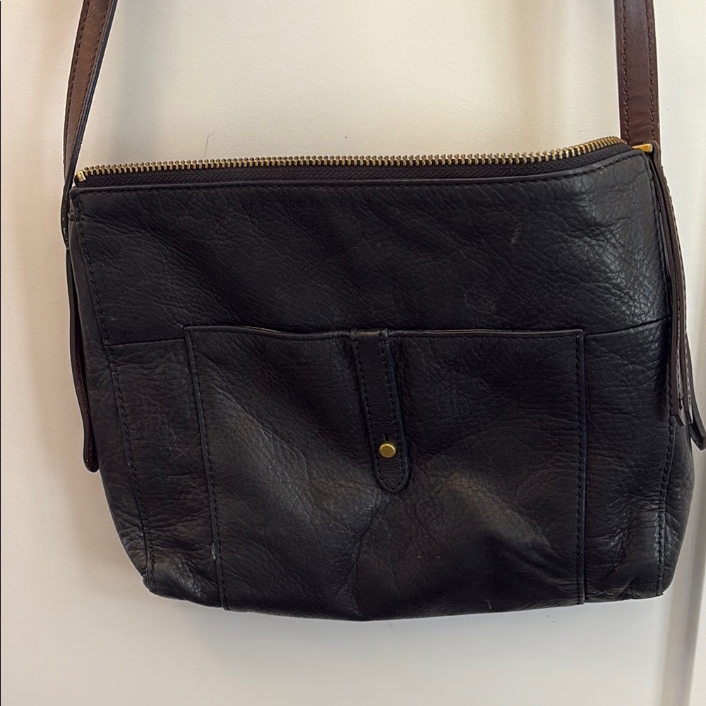 Fossil Black and Brown Leather Crossbody Bag